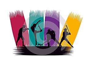 Group of athletic people practicing sports silhouettes