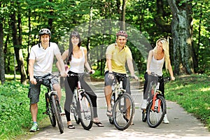 Gruppe aus attraktiv Glücklich auf der räder landschaft 