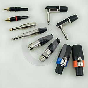 Group of audio plug on a white background