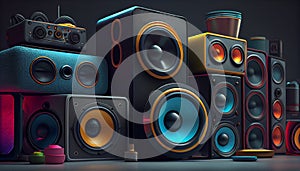 Group of audio speakers. Generative Ai