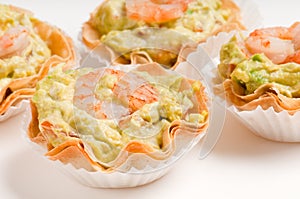 Group of avocado and shrimp canapes
