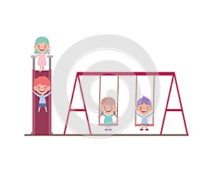 Group of babies in park games on white background