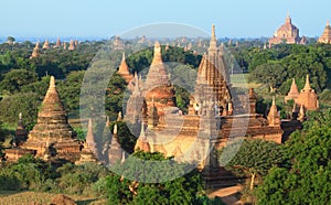 A group of Bagan pagodas in Myanmar