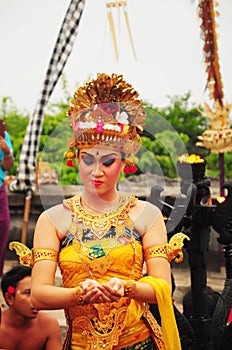 Group of Balinese dancers perform mythological drama