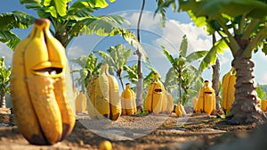 A group of banana grove giants playing a hilarious game of hideandseek with their enormous yellow bodies peeking out
