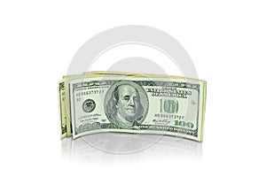 A group of banknotes isolated stand on white background with clipping path. I