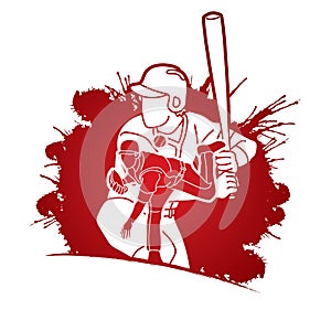 Group of Baseball players action cartoon sport graphic