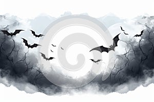 Group of bats flying through a cloudy sky