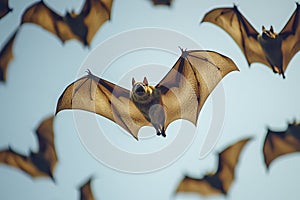 A group of bats flying in the sky