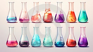 Group Of Beakers With Different Colored Liquids