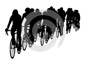 Group of bicyclists in race riding a bicycle vector silhouette.