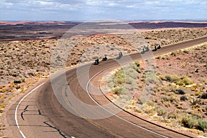 Motorcycle riding in painted desert