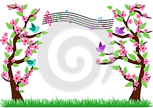 Group of Bird Singing on Tree Image Vector