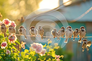 A group of birds sitting on a wire