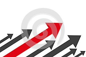 Group black arrows and one red directed upwards - vector photo