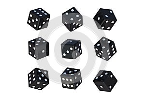 Group of black dice isolated on white background