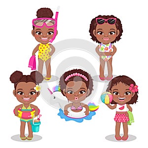Group of black girls playing at the beach on summer holidays vector