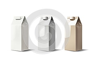 Group of blank half liter milk boxes with lid isolated on white with original shadow, package template of a retail container for