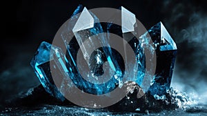 a group of blue crystals on a black background