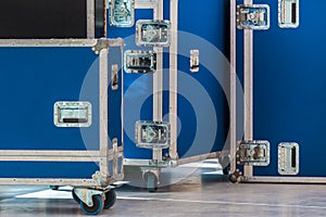 Group of blue flight cases