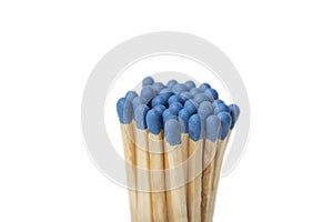 Group of blue matches on white