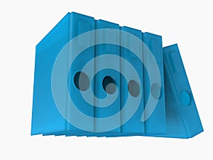Group of blue ring binders 3D rendering