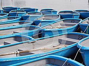 Group of blue rowboat at river