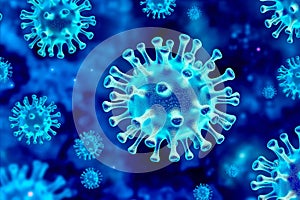A group of blue viruses on a blue background