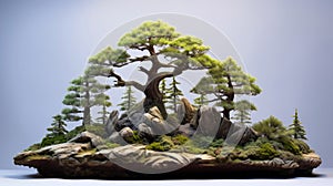 bonsai pine trees on rock surface