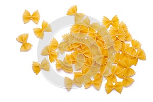 group of bow tie pasta isolated on white background close up