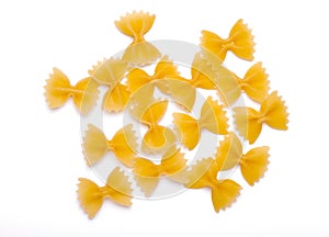 group of bow tie pasta isolated on white background close up