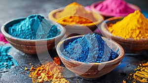 Group of Bowls Filled With Different Colored Powders