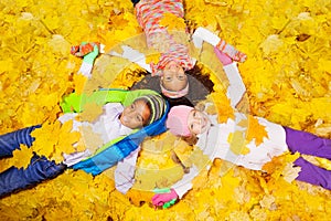 Group of boy and girls in the maple leaves