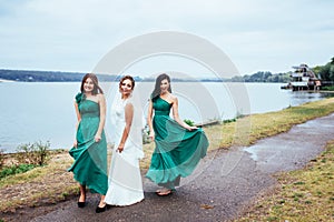 Group bride wedding summer outdoor. Ukraine Europe