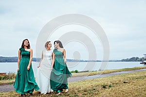 Group bride wedding summer outdoor. Ukraine Europe