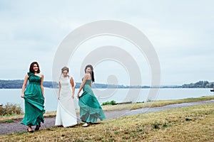 Group bride wedding summer outdoor. Ukraine Europe