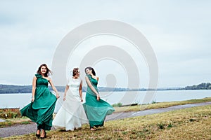 Group bride wedding summer outdoor. Ukraine Europe