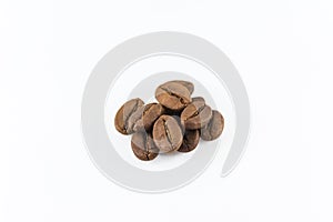 Group of brown color coffee beans isolated white background
