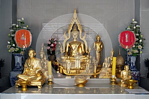 Group of buddha statue enshrined in Thai temple