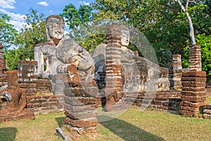 Group of Buddha statues at Wat Phra Kaeo temple in Kamphaeng Phet Historical Park, UNESCO World Heritage site