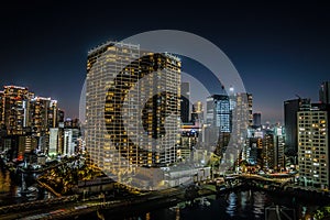 A group of buildings and night views in Tamachi (Minato Ward)