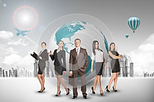 Group of buisnesspeople with earth globe