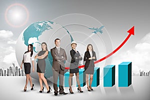 Group of buisnesspeople with earth globe and graph