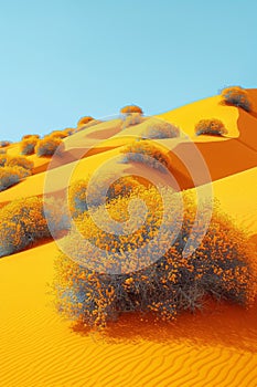A group of bushes and trees on a sandy desert, AI