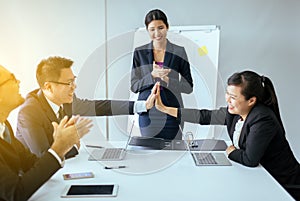 Group of business asian people hands clapping after meeting,Success presentation and coaching seminar at office