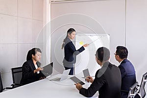Group of business asian people meeting and working communicating while sitting at room office desk together,Teamwork Concept