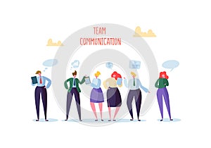 Group of Business Characters Chatting. Office People Team Communication Concept. Social Marketing Man and Woman Talking