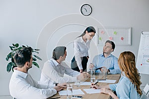 group of business coworkers having business training at workplace