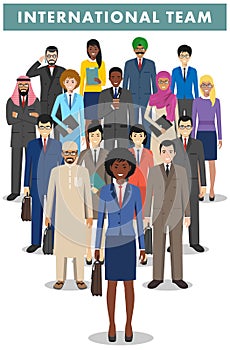 Group of business men and women, working people standing together on white background. Business team and teamwork concept. Differe