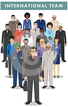 Group of business men and women, working people standing together on white background in flat style. Business team and teamwork co
